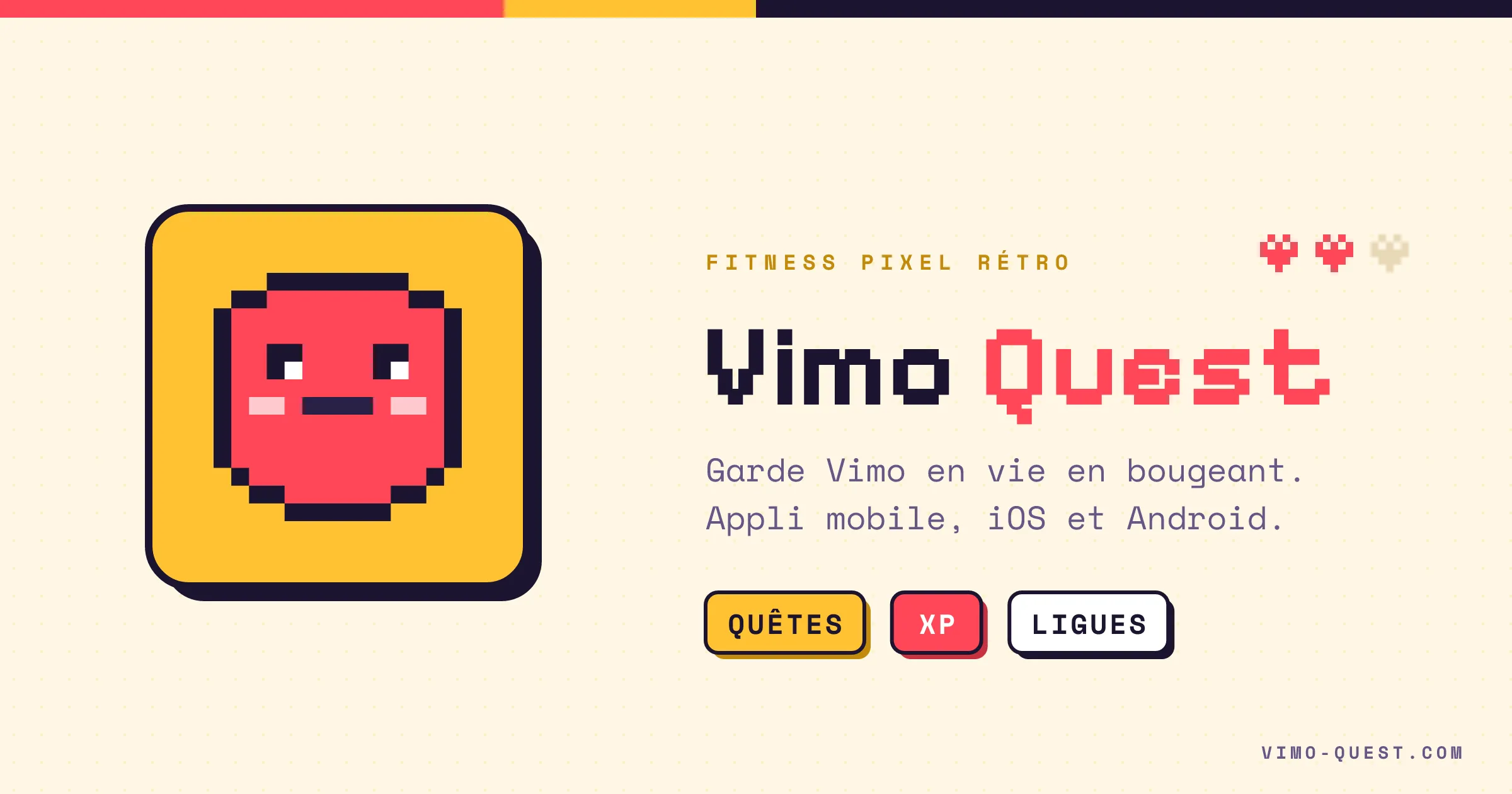 Logo de Vimo, le pixel-pet de Vimo Quest, dans la charte de l'application